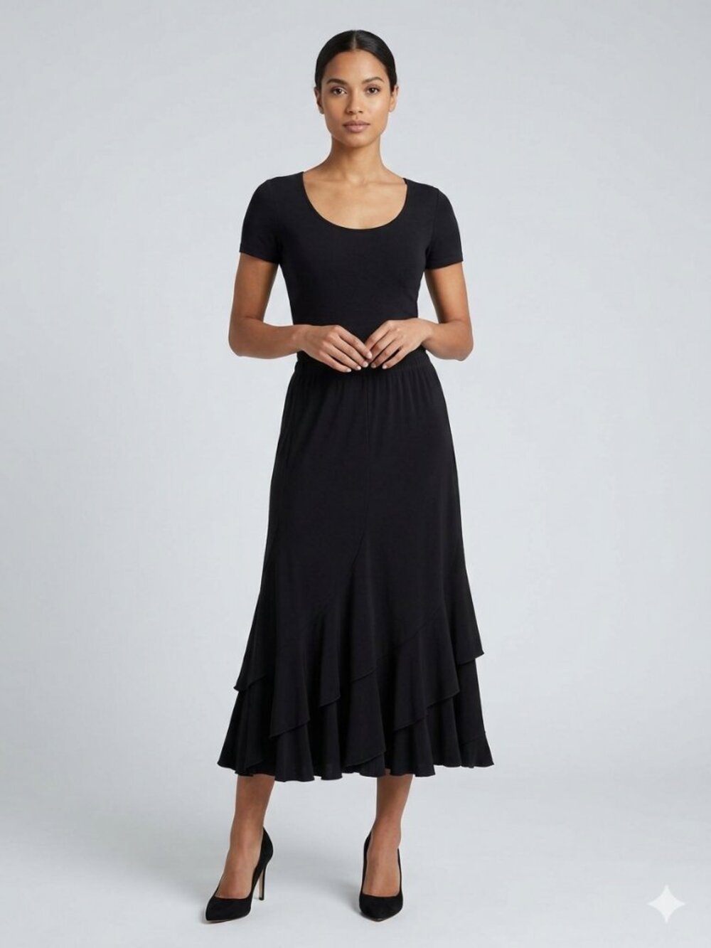 Joseph Ribkoff Stretchy And Flowy Black Midi Skirt